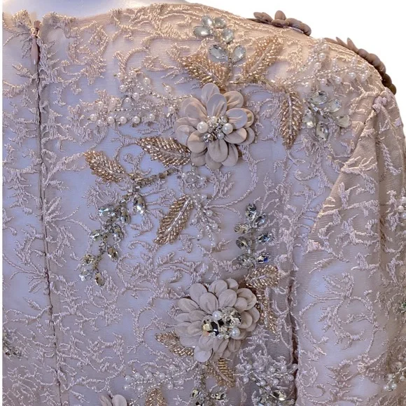 NWT MacDuggal 11121 Mocha Embellished Illusion Long Sleeve A-Line Ball Gown-Sz 8 - Picture 11 of 15